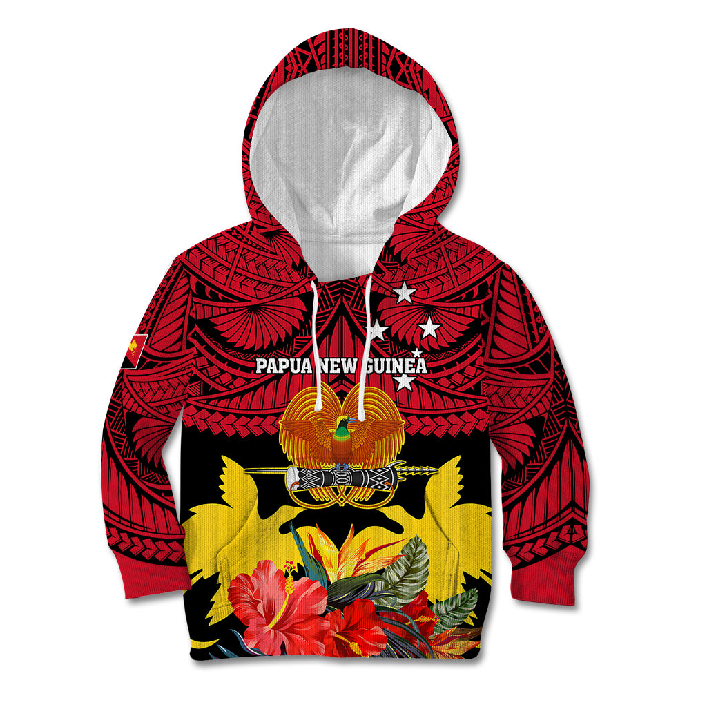 Papua New Guinea Kid Hoodie Bird Of Paradise Mix Polynesian Pattern - Wonder Print Shop