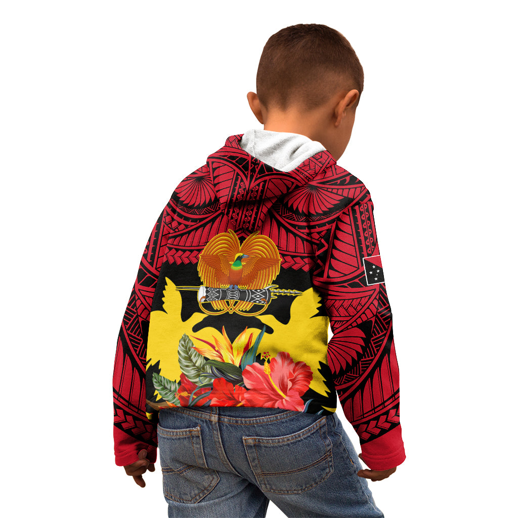 Papua New Guinea Kid Hoodie Bird Of Paradise Mix Polynesian Pattern - Wonder Print Shop