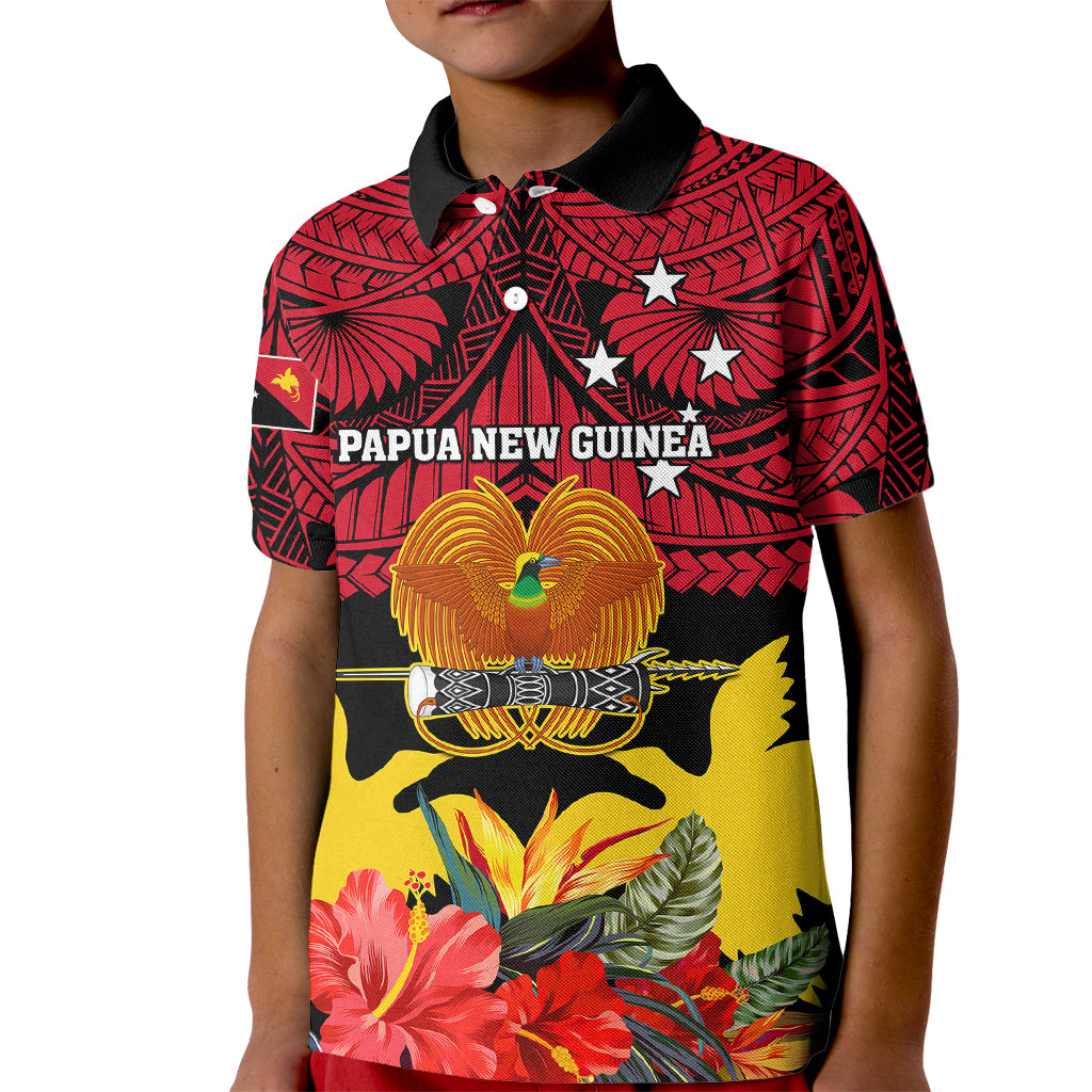 Papua New Guinea Kid Polo Shirt Bird Of Paradise Mix Polynesian Pattern - Wonder Print Shop