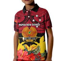 Papua New Guinea Kid Polo Shirt Bird Of Paradise Mix Polynesian Pattern - Wonder Print Shop