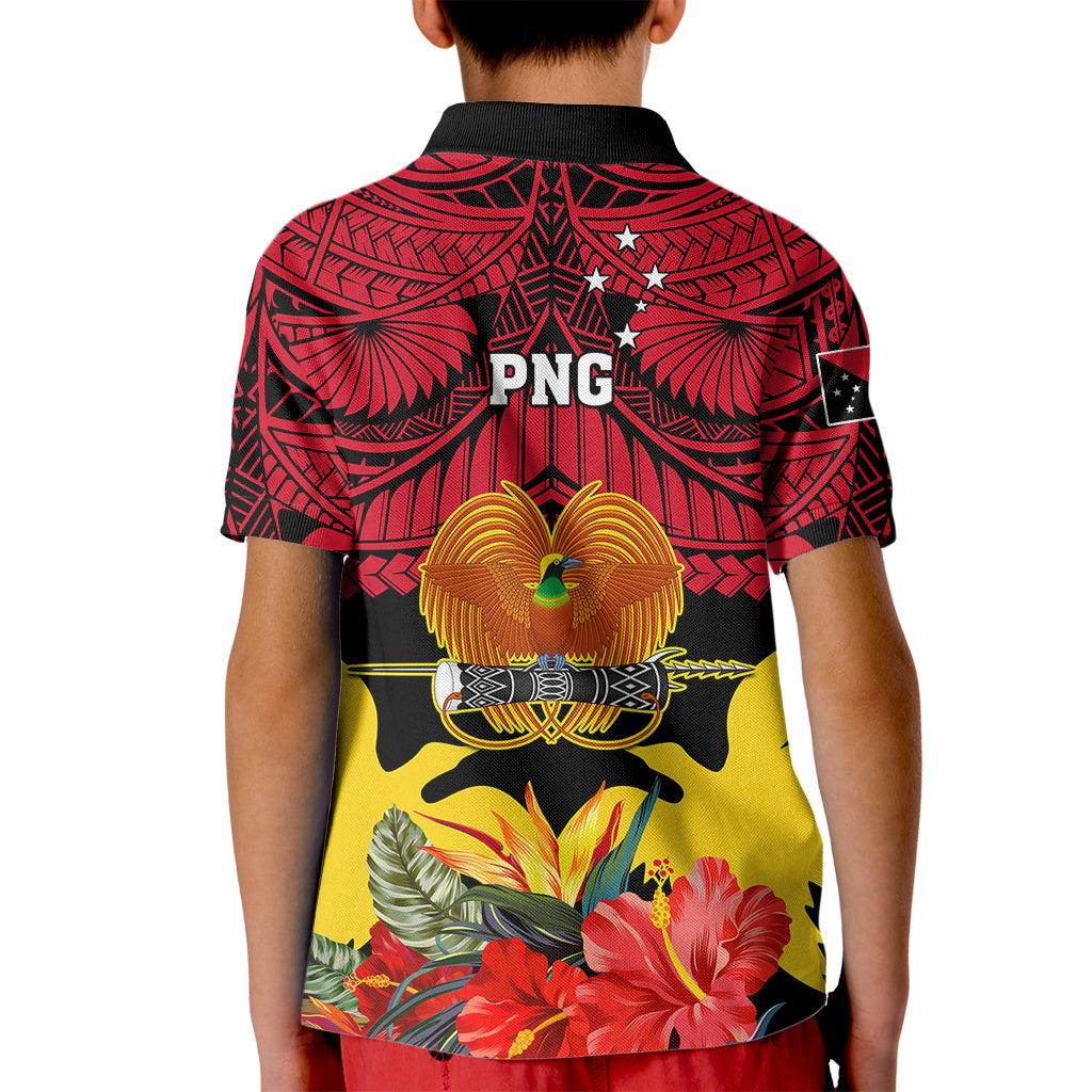 Papua New Guinea Kid Polo Shirt Bird Of Paradise Mix Polynesian Pattern - Wonder Print Shop