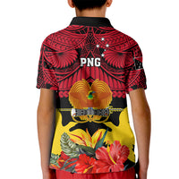 Papua New Guinea Kid Polo Shirt Bird Of Paradise Mix Polynesian Pattern - Wonder Print Shop