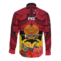 Papua New Guinea Long Sleeve Button Shirt Bird Of Paradise Mix Polynesian Pattern - Wonder Print Shop