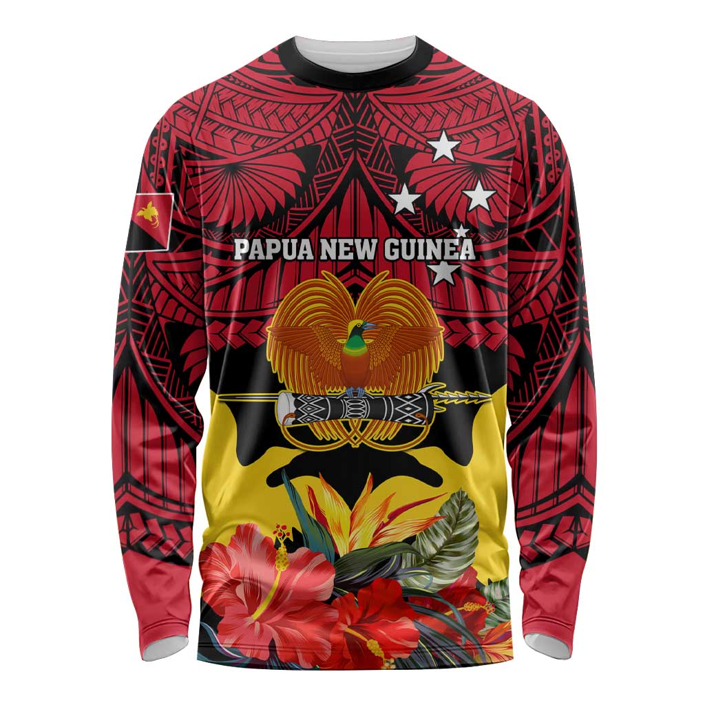 Papua New Guinea Long Sleeve Shirt Bird Of Paradise Mix Polynesian Pattern LT01