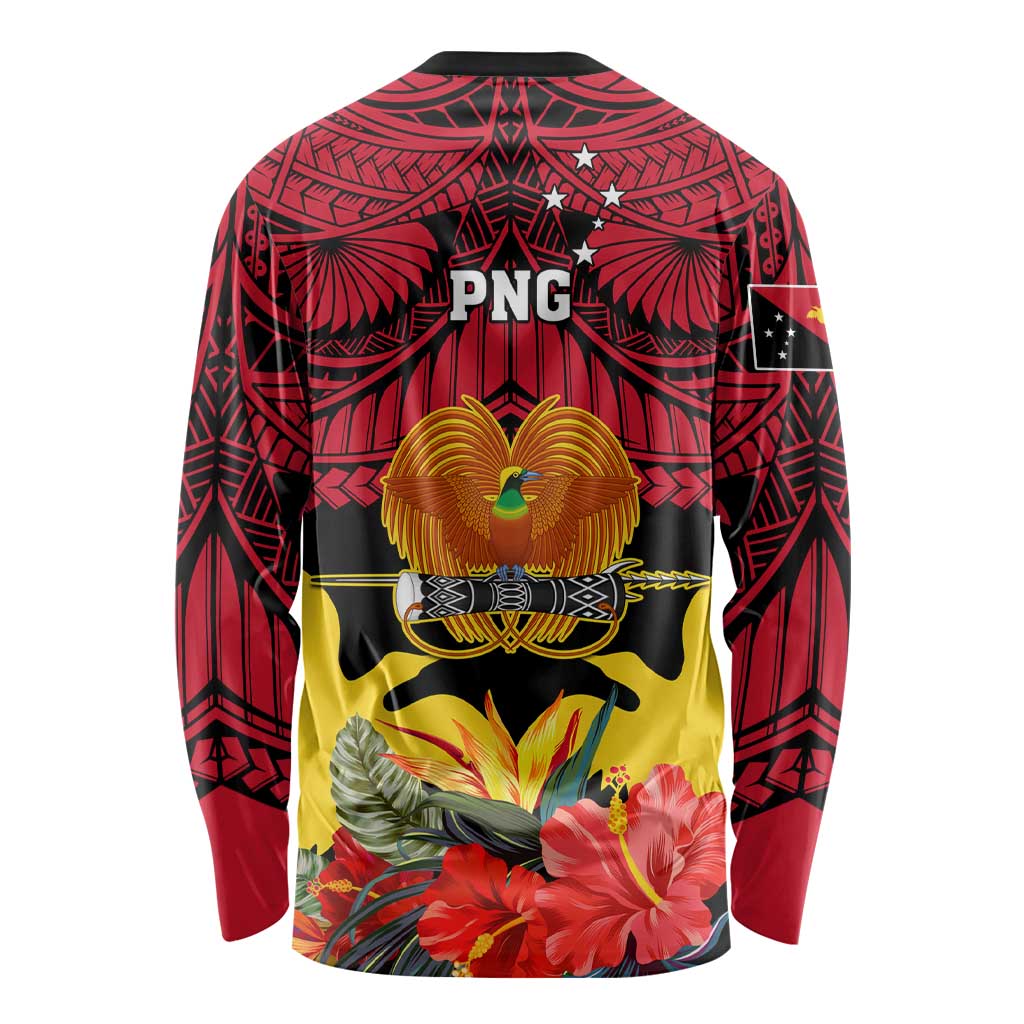Papua New Guinea Long Sleeve Shirt Bird Of Paradise Mix Polynesian Pattern LT01
