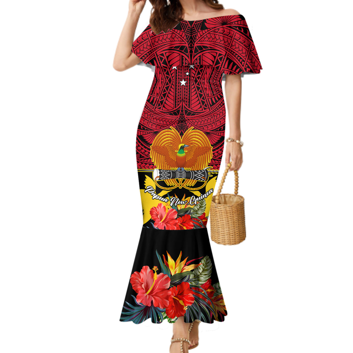 Papua New Guinea Mermaid Dress Bird Of Paradise Mix Polynesian Pattern - Wonder Print Shop
