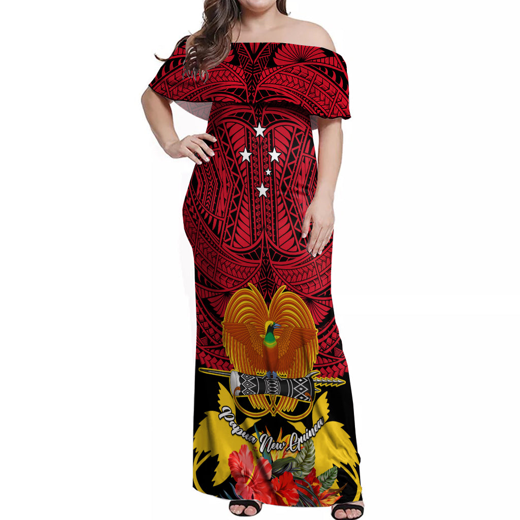 Papua New Guinea Off Shoulder Maxi Dress Bird Of Paradise Mix Polynesian Pattern - Wonder Print Shop