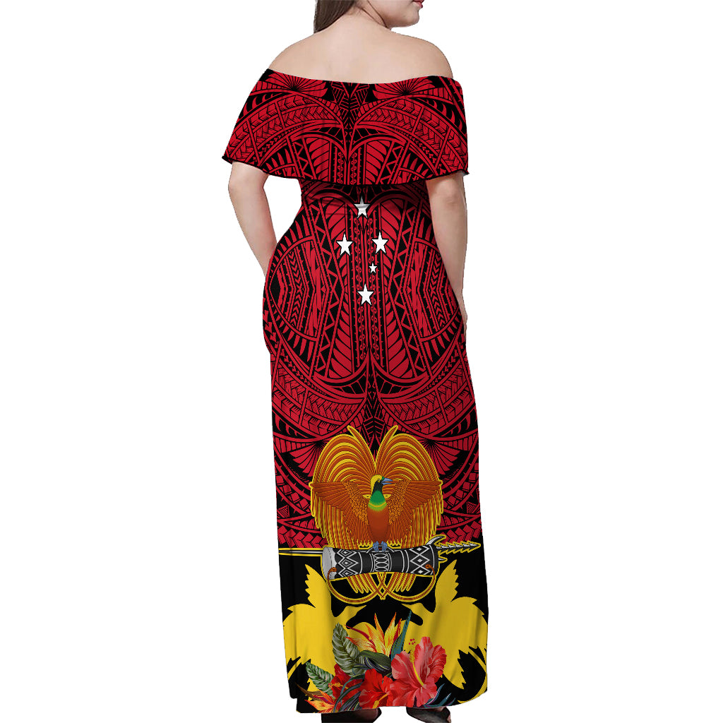 Papua New Guinea Off Shoulder Maxi Dress Bird Of Paradise Mix Polynesian Pattern - Wonder Print Shop