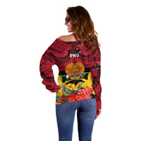 Papua New Guinea Off Shoulder Sweater Bird Of Paradise Mix Polynesian Pattern - Wonder Print Shop