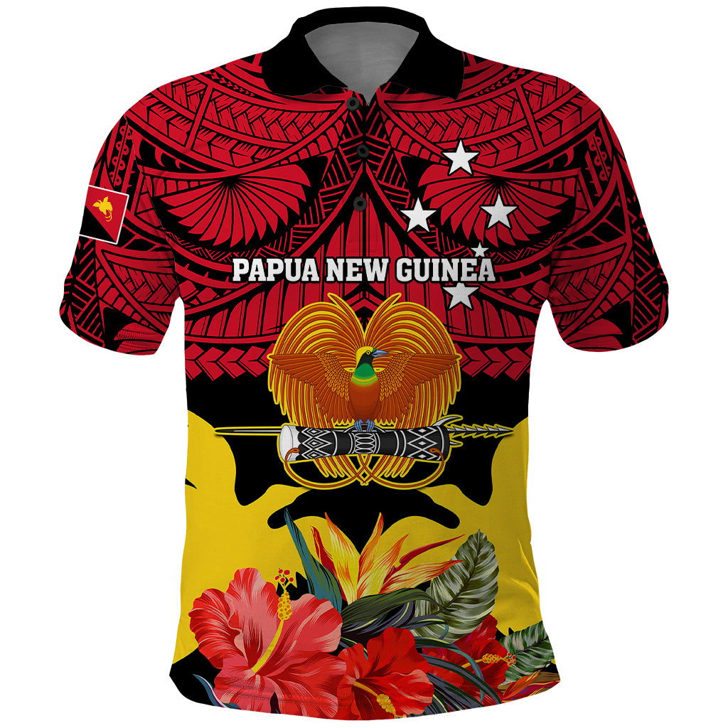 Papua New Guinea Polo Shirt Bird Of Paradise Mix Polynesian Pattern - Wonder Print Shop