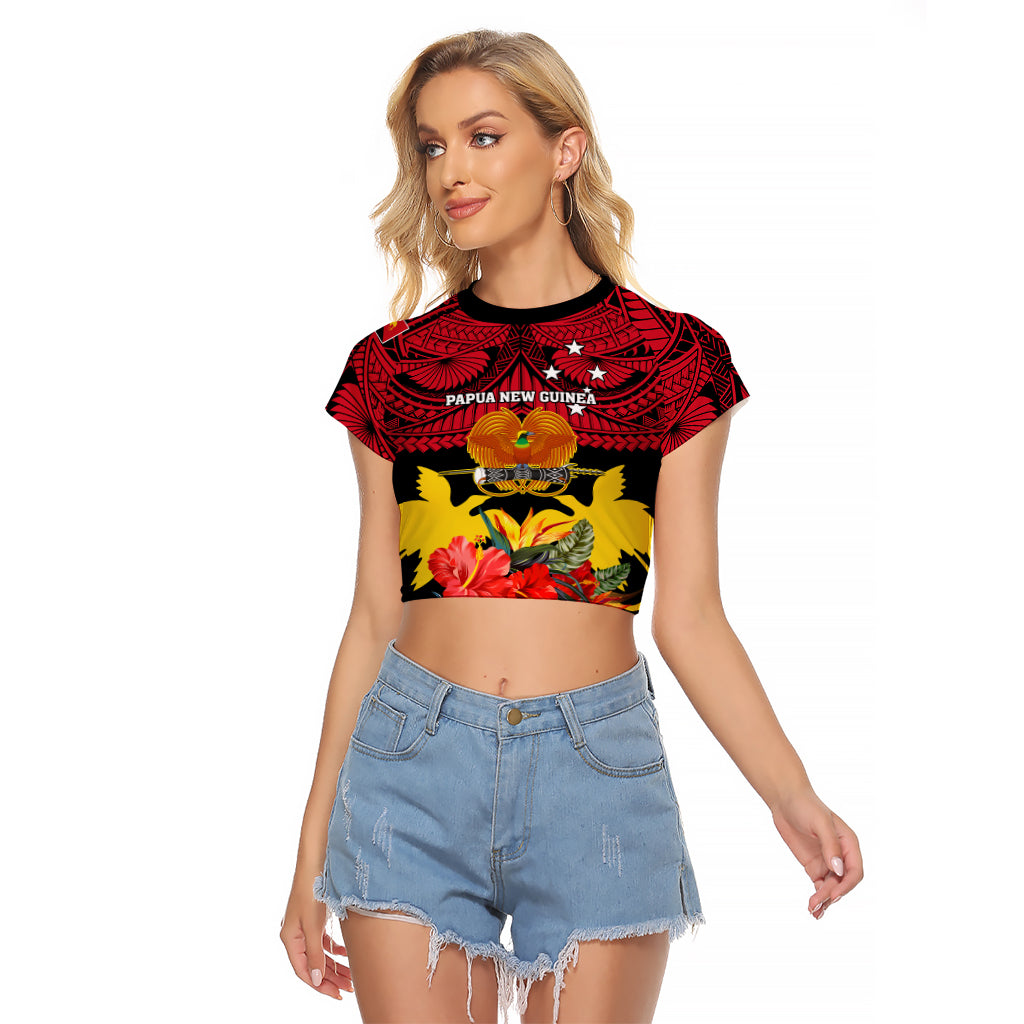 Papua New Guinea Raglan Cropped T Shirt Bird Of Paradise Mix Polynesian Pattern - Wonder Print Shop