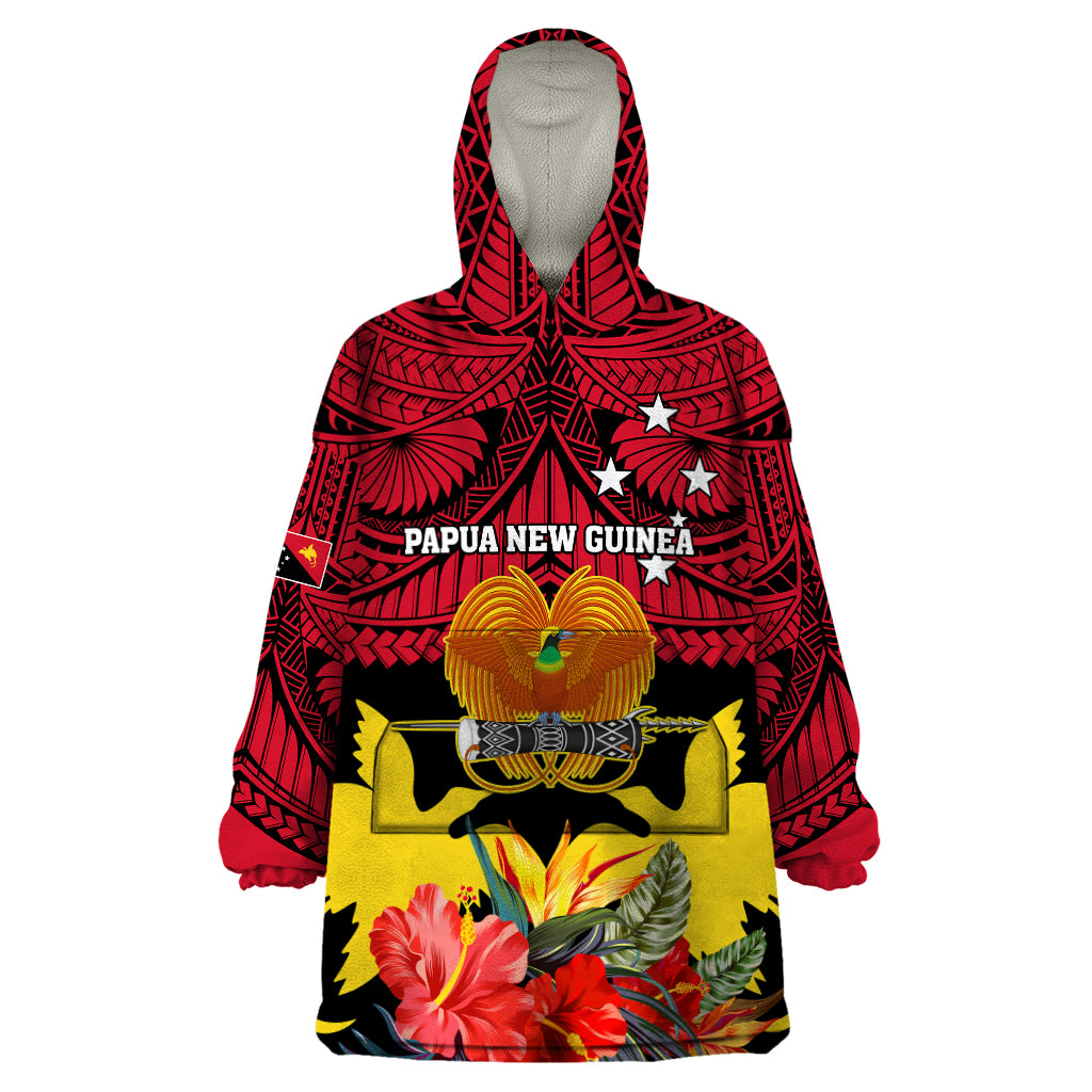 Papua New Guinea Wearable Blanket Hoodie Bird Of Paradise Mix Polynesian Pattern - Wonder Print Shop