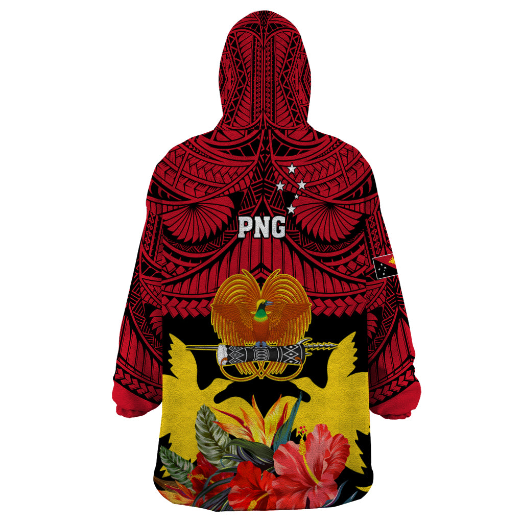 Papua New Guinea Wearable Blanket Hoodie Bird Of Paradise Mix Polynesian Pattern - Wonder Print Shop