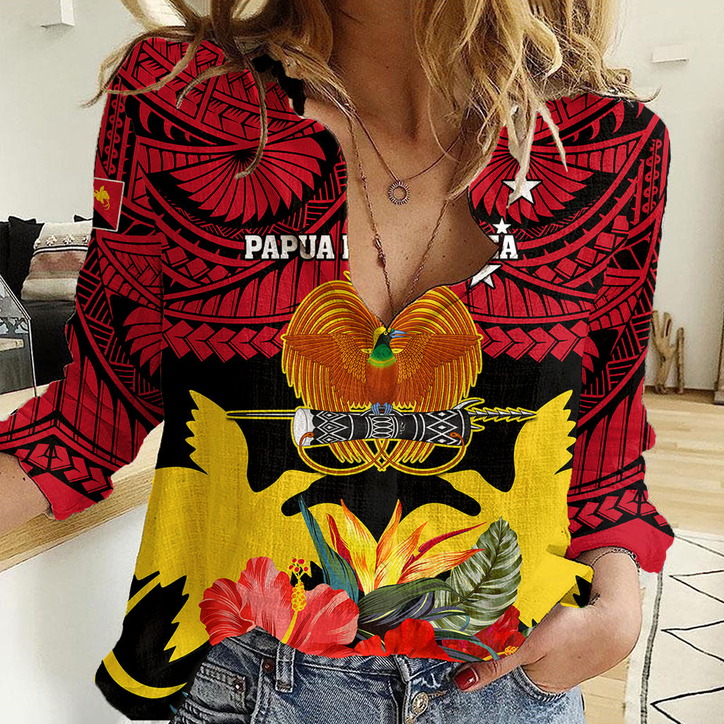 Papua New Guinea Women Casual Shirt Bird Of Paradise Mix Polynesian Pattern - Wonder Print Shop