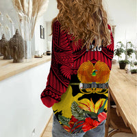 Papua New Guinea Women Casual Shirt Bird Of Paradise Mix Polynesian Pattern - Wonder Print Shop