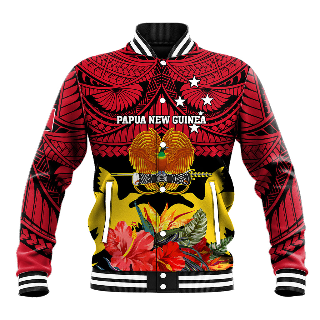 Personalised Papua New Guinea Baseball Jacket Bird Of Paradise Mix Polynesian Pattern - Wonder Print Shop