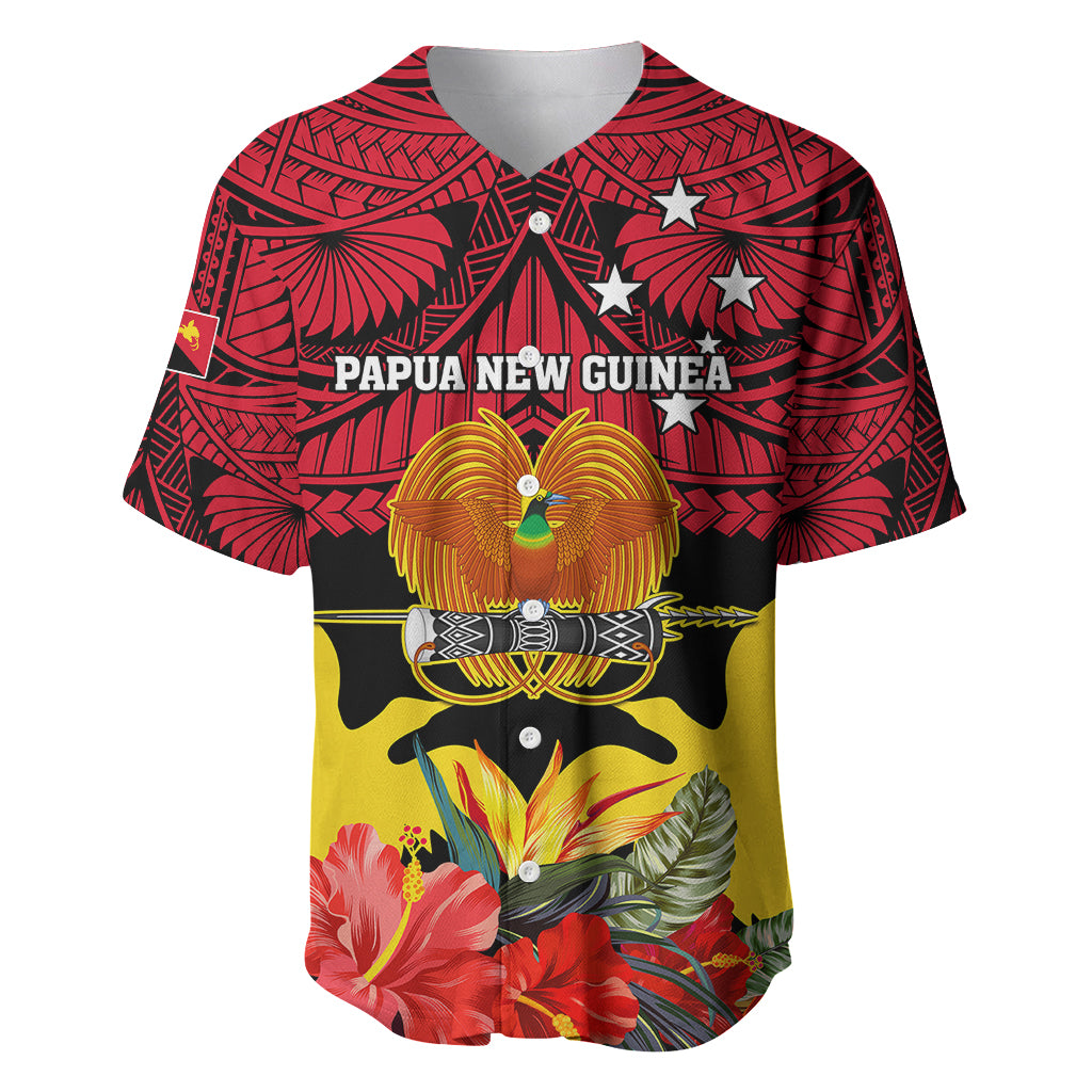Personalised Papua New Guinea Baseball Jersey Bird Of Paradise Mix Polynesian Pattern - Wonder Print Shop