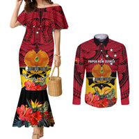 personalised-papua-new-guinea-couples-matching-mermaid-dress-and-long-sleeve-button-shirts-bird-of-paradise-mix-polynesian-pattern