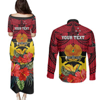 Personalised Papua New Guinea Couples Matching Puletasi Dress and Long Sleeve Button Shirts Bird Of Paradise Mix Polynesian Pattern - Wonder Print Shop