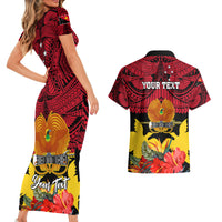 Personalised Papua New Guinea Couples Matching Short Sleeve Bodycon Dress and Hawaiian Shirt Bird Of Paradise Mix Polynesian Pattern - Wonder Print Shop
