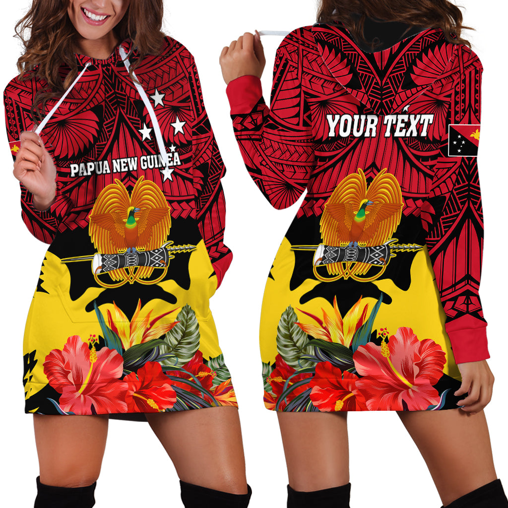 Personalised Papua New Guinea Hoodie Dress Bird Of Paradise Mix Polynesian Pattern - Wonder Print Shop