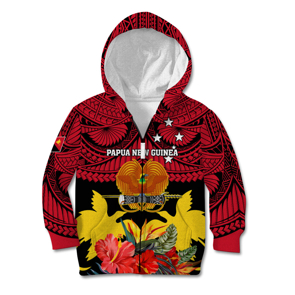 Personalised Papua New Guinea Kid Hoodie Bird Of Paradise Mix Polynesian Pattern - Wonder Print Shop