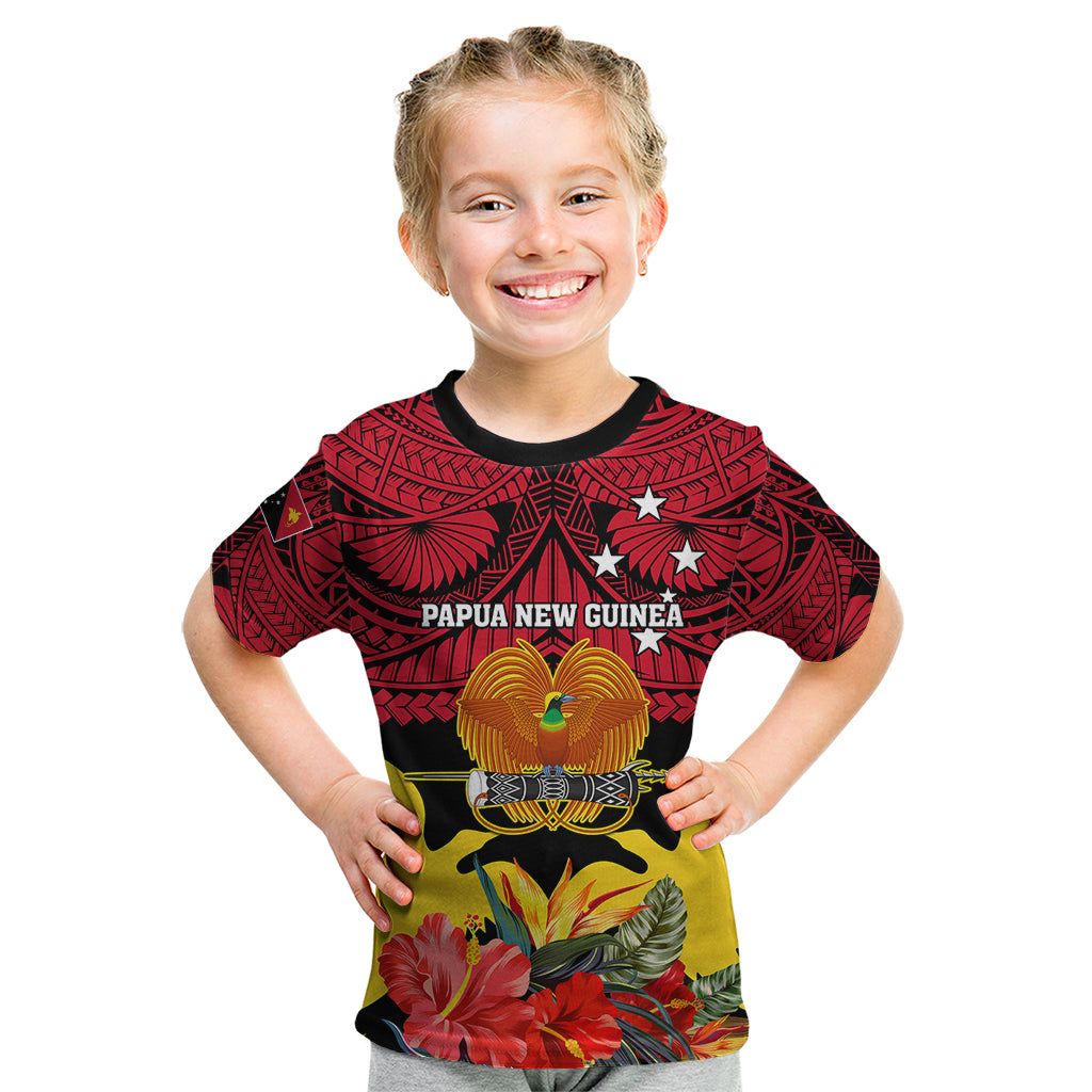 Personalised Papua New Guinea Kid T Shirt Bird Of Paradise Mix Polynesian Pattern - Wonder Print Shop