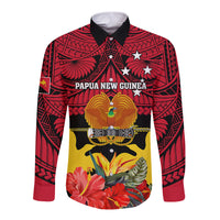 Personalised Papua New Guinea Long Sleeve Button Shirt Bird Of Paradise Mix Polynesian Pattern - Wonder Print Shop
