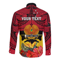 Personalised Papua New Guinea Long Sleeve Button Shirt Bird Of Paradise Mix Polynesian Pattern - Wonder Print Shop