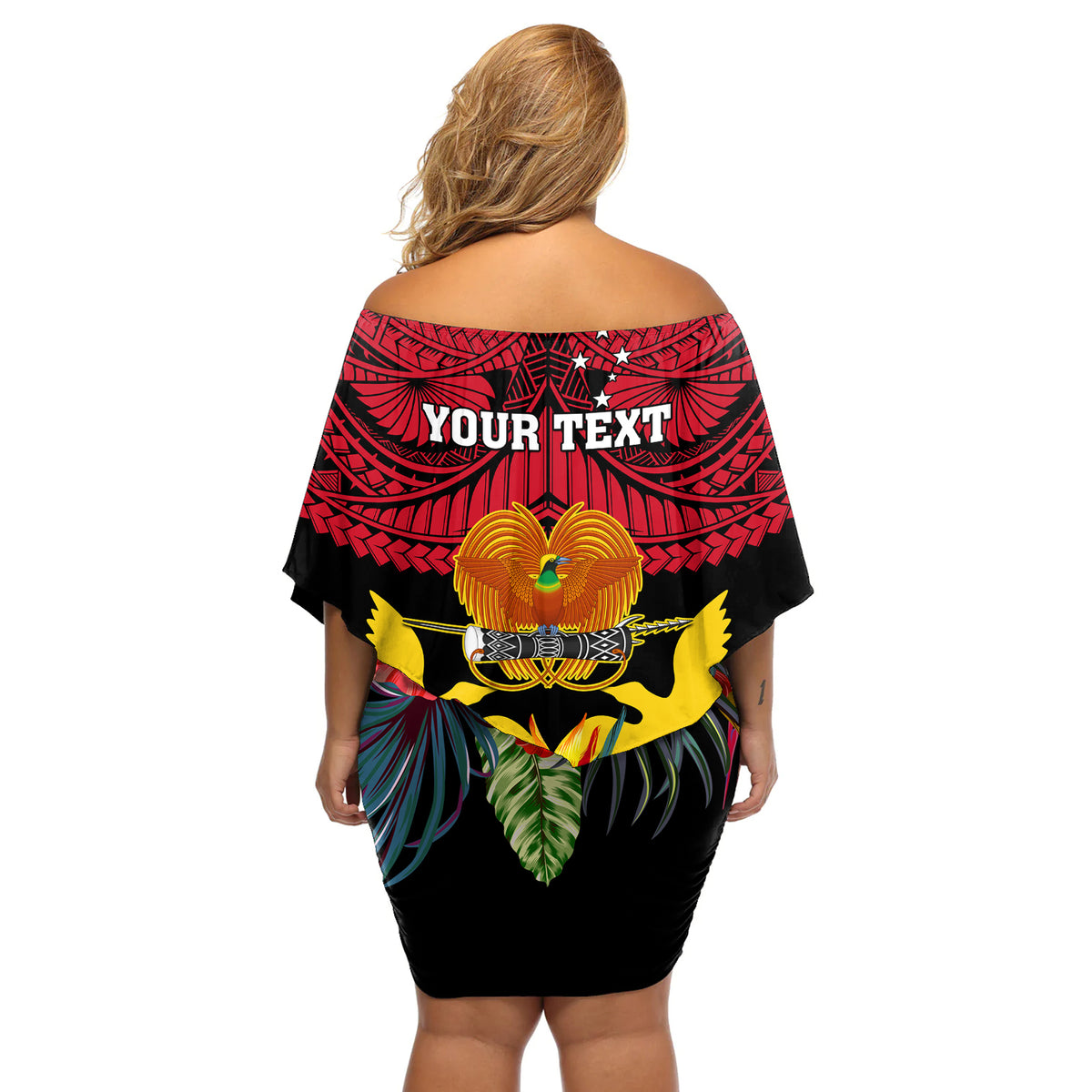 Personalised Papua New Guinea Off Shoulder Short Dress Bird Of Paradise Mix Polynesian Pattern - Wonder Print Shop
