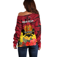 Personalised Papua New Guinea Off Shoulder Sweater Bird Of Paradise Mix Polynesian Pattern - Wonder Print Shop