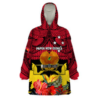 Personalised Papua New Guinea Wearable Blanket Hoodie Bird Of Paradise Mix Polynesian Pattern - Wonder Print Shop