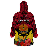 Personalised Papua New Guinea Wearable Blanket Hoodie Bird Of Paradise Mix Polynesian Pattern - Wonder Print Shop