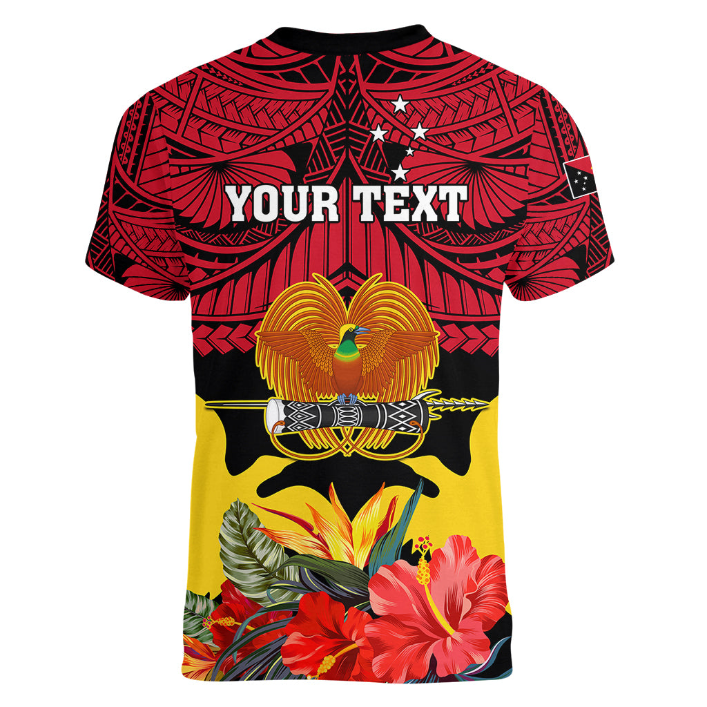 Personalised Papua New Guinea Women V Neck T Shirt Bird Of Paradise Mix Polynesian Pattern - Wonder Print Shop