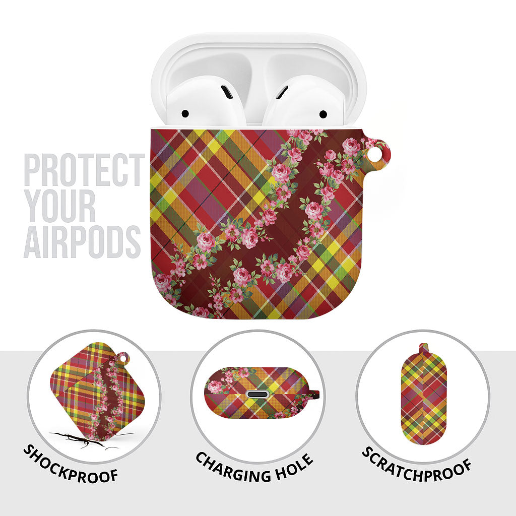 Happy Jounen Kweyol AirPods Case Madras Pattern Roses Stylized