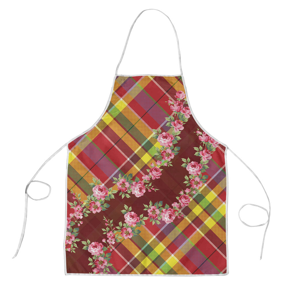 Happy Jounen Kweyol Apron Madras Pattern Roses Stylized
