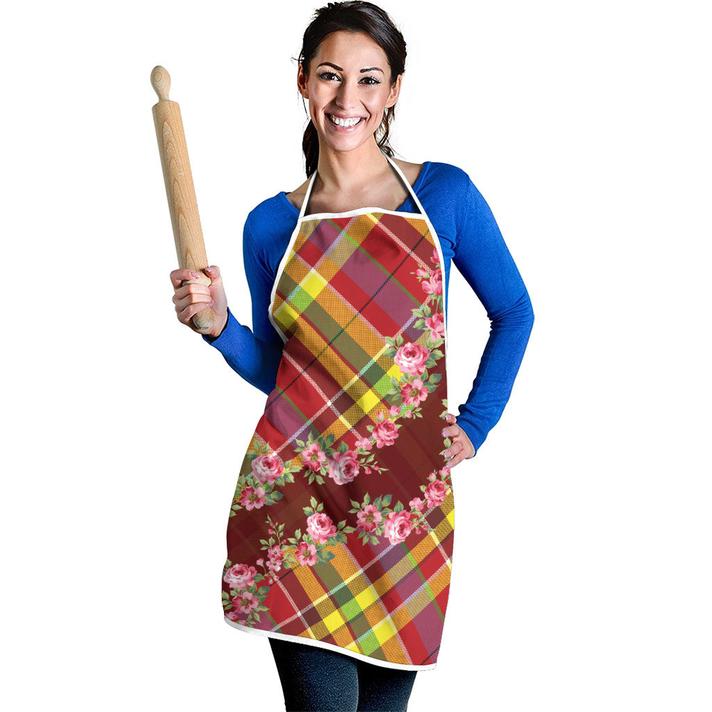 Happy Jounen Kweyol Apron Madras Pattern Roses Stylized