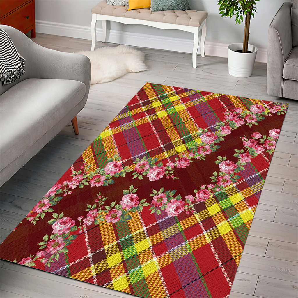 Happy Jounen Kweyol Area Rug Madras Pattern Roses Stylized