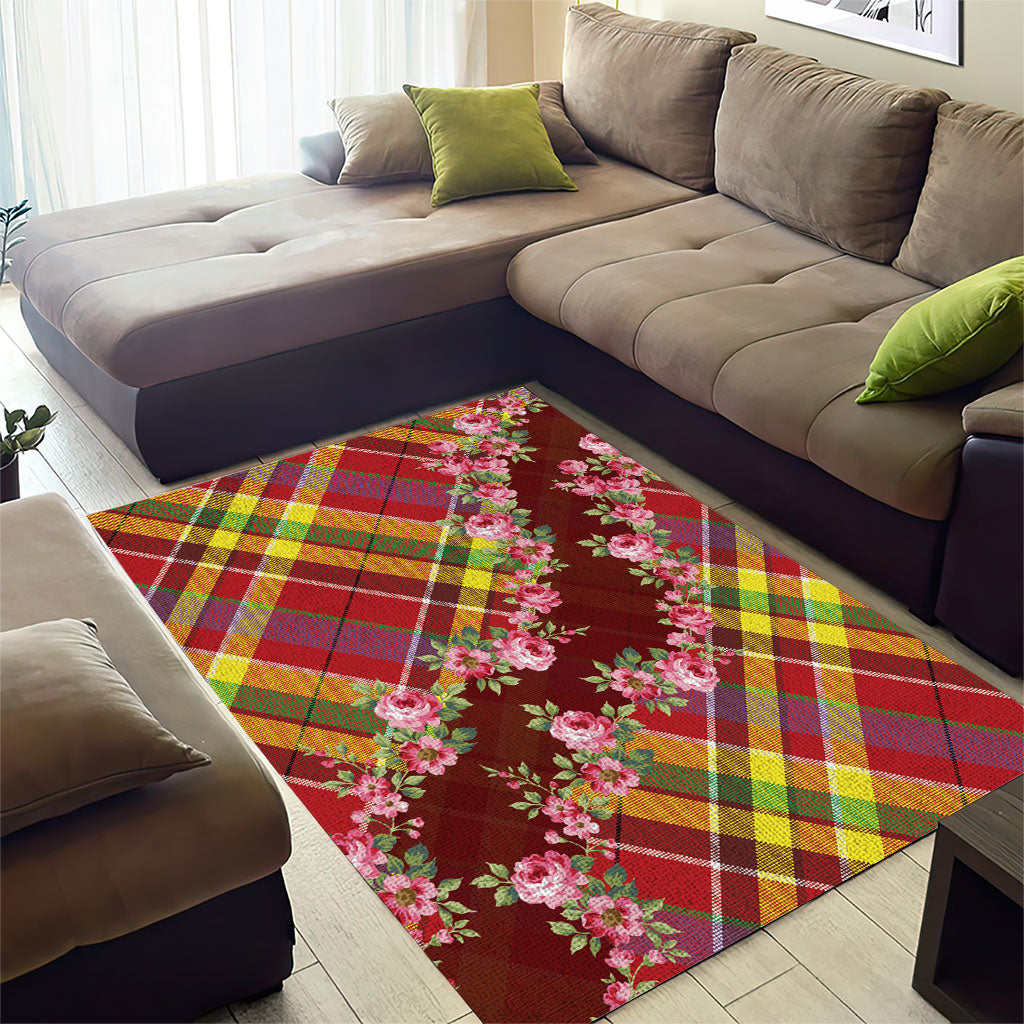 Happy Jounen Kweyol Area Rug Madras Pattern Roses Stylized