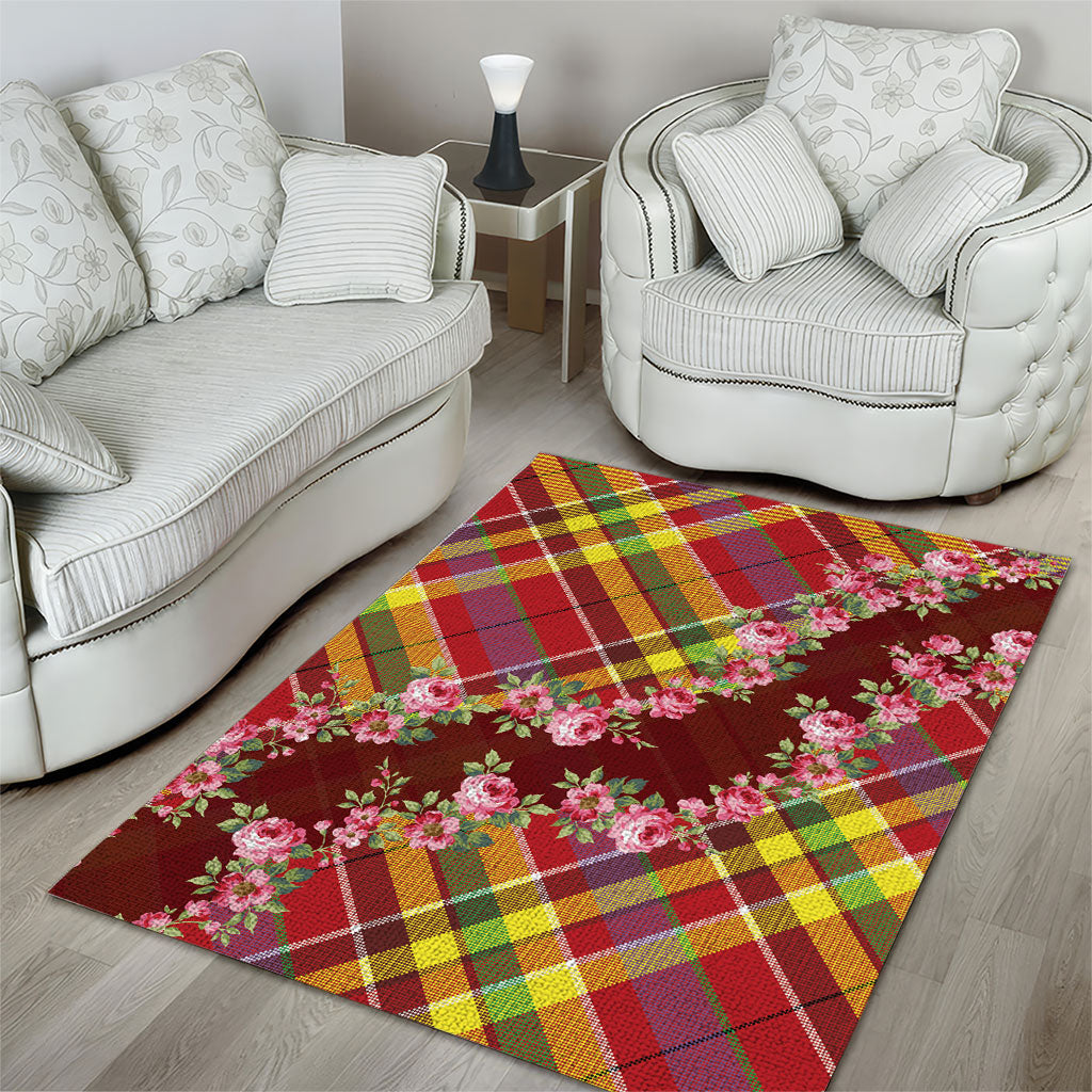 Happy Jounen Kweyol Area Rug Madras Pattern Roses Stylized