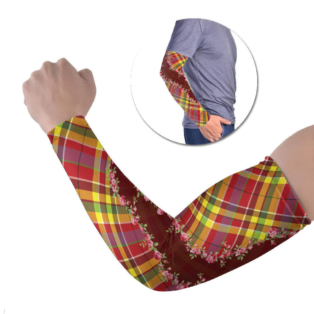 Happy Jounen Kweyol Arm Sleeves Madras Pattern Roses Stylized