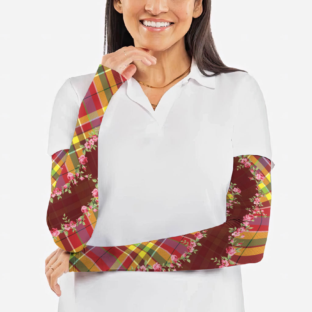 Happy Jounen Kweyol Arm Sleeves Madras Pattern Roses Stylized