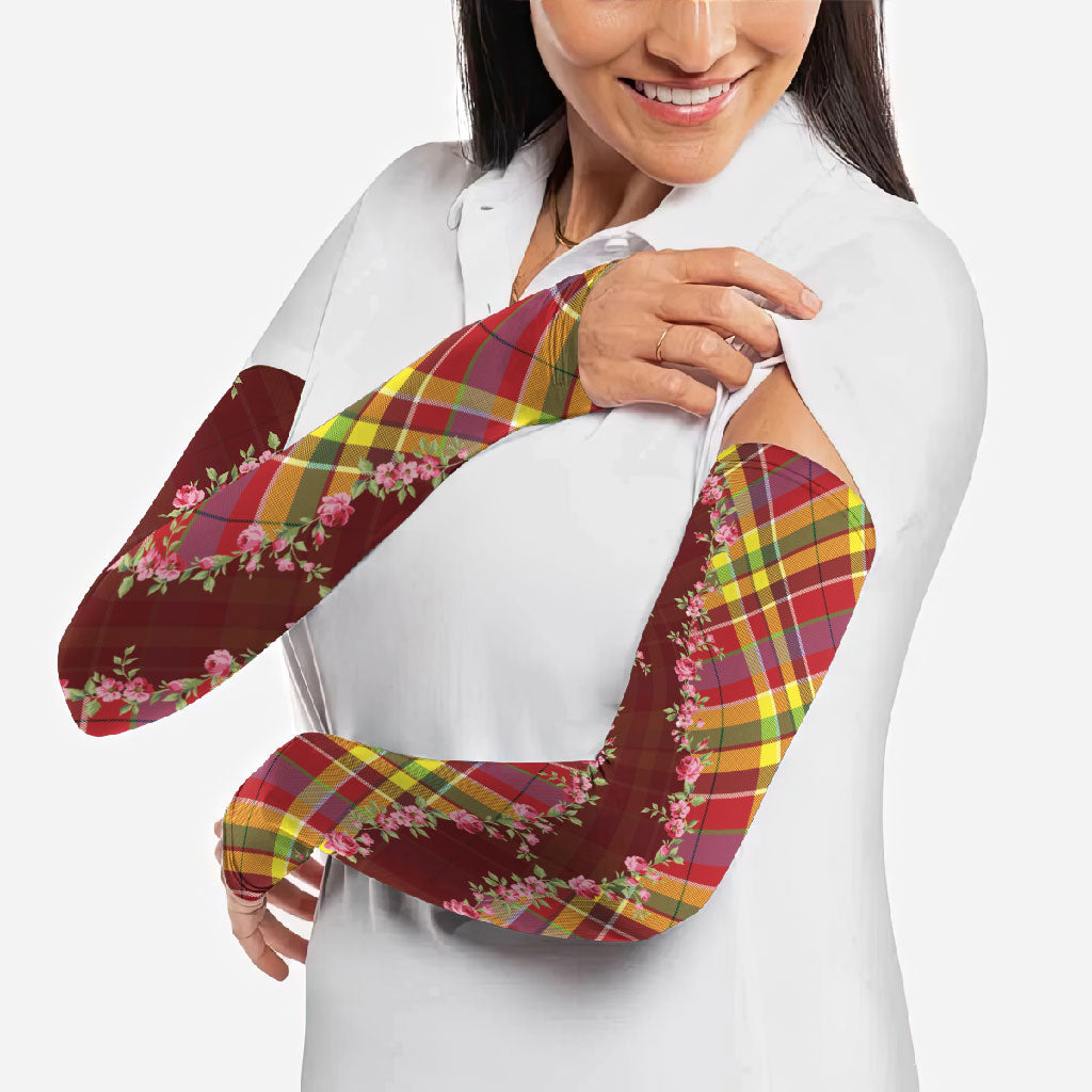 Happy Jounen Kweyol Arm Sleeves Madras Pattern Roses Stylized