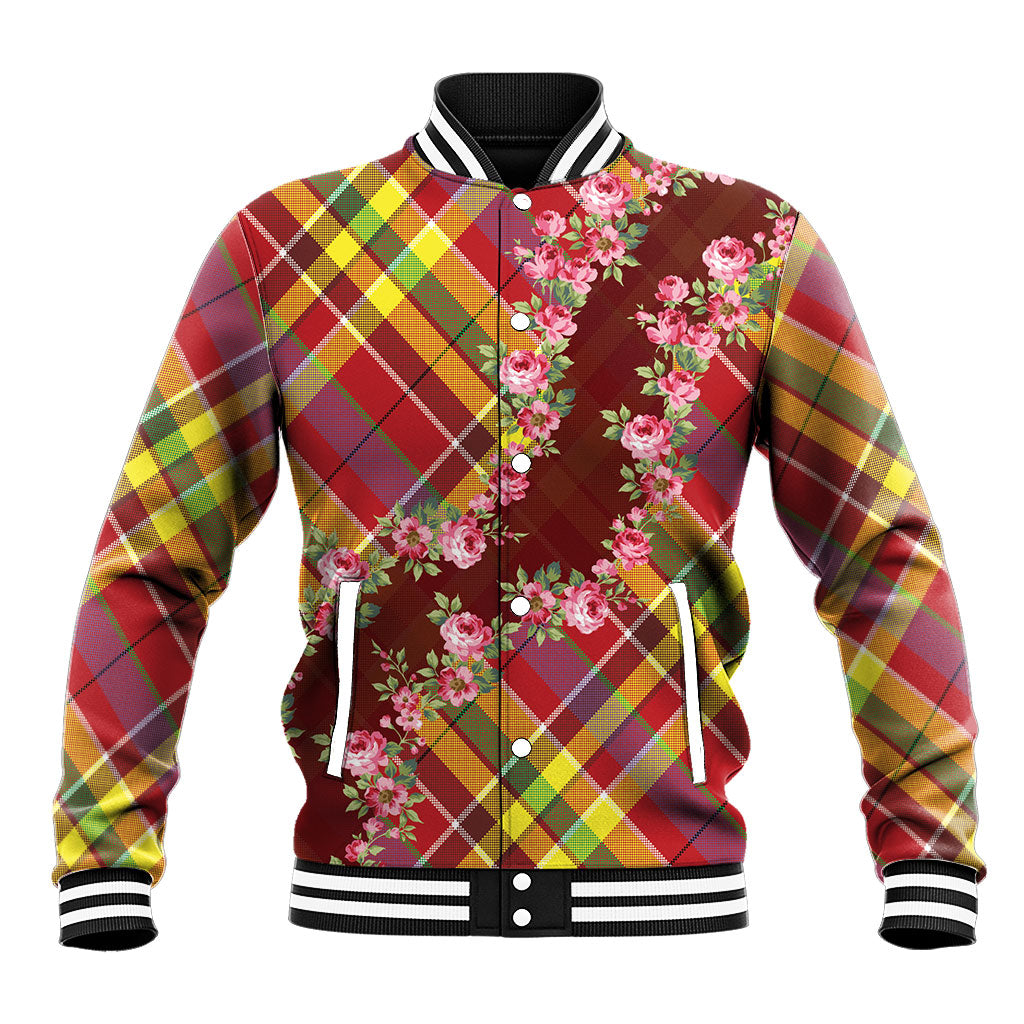 Happy Jounen Kweyol Baseball Jacket Madras Pattern Roses Stylized