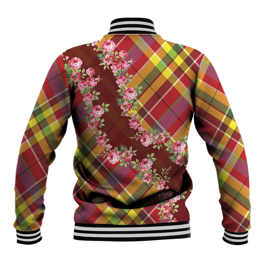 Happy Jounen Kweyol Baseball Jacket Madras Pattern Roses Stylized