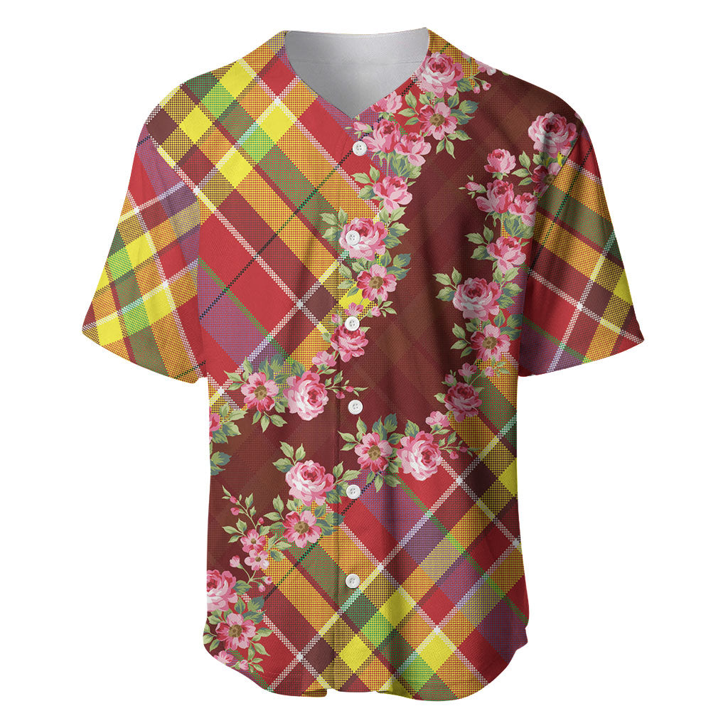 Happy Jounen Kweyol Baseball Jersey Madras Pattern Roses Stylized