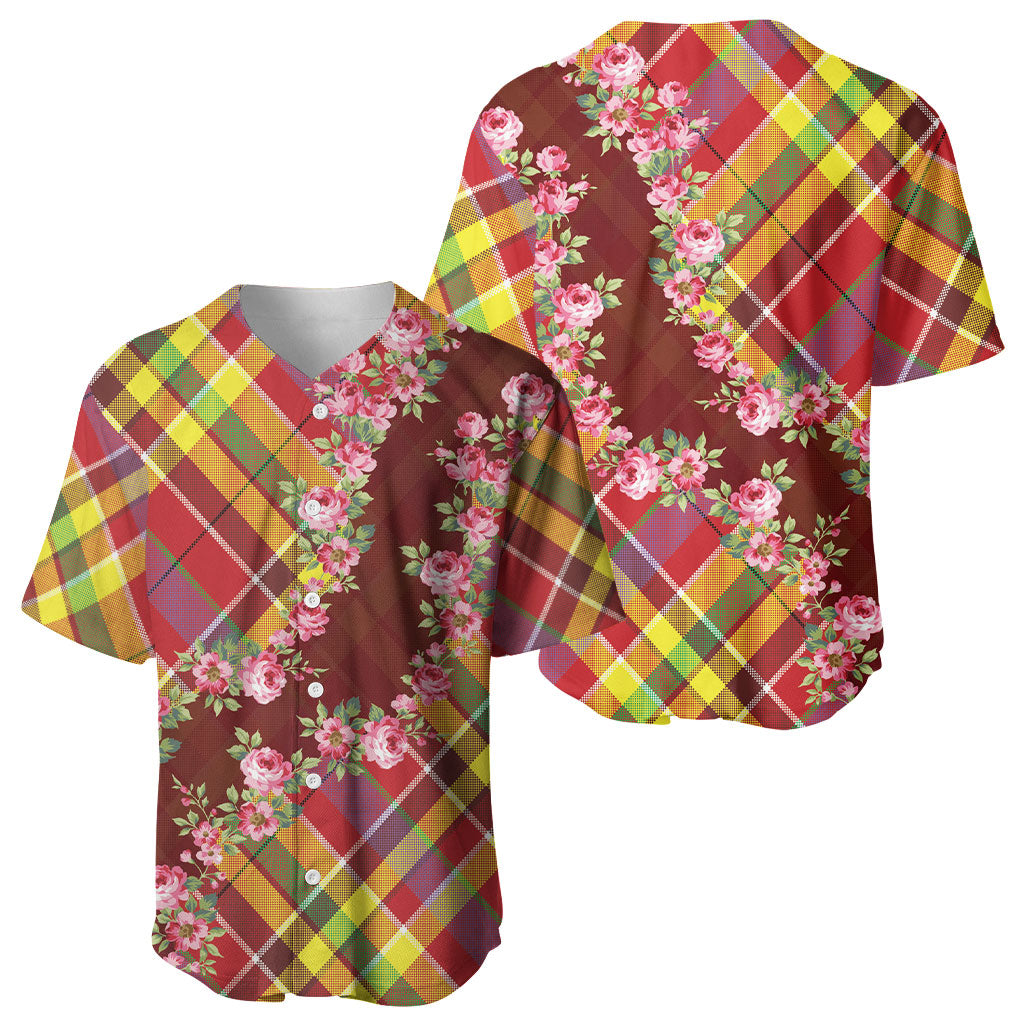 Happy Jounen Kweyol Baseball Jersey Madras Pattern Roses Stylized