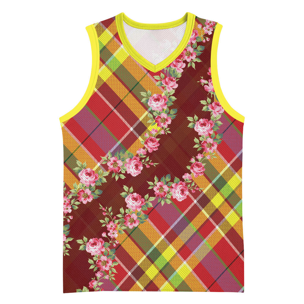 Happy Jounen Kweyol Basketball Jersey Madras Pattern Roses Stylized