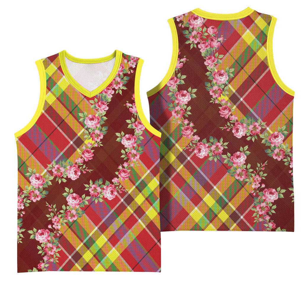 Happy Jounen Kweyol Basketball Jersey Madras Pattern Roses Stylized