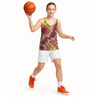 Happy Jounen Kweyol Basketball Jersey Madras Pattern Roses Stylized